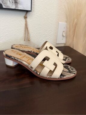 Sam Edelman Cream Slide Mules with Snakeskin Insole